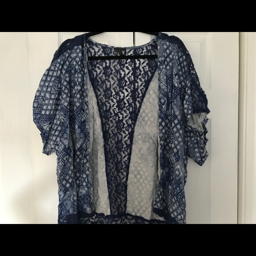 blue and white beach cover up